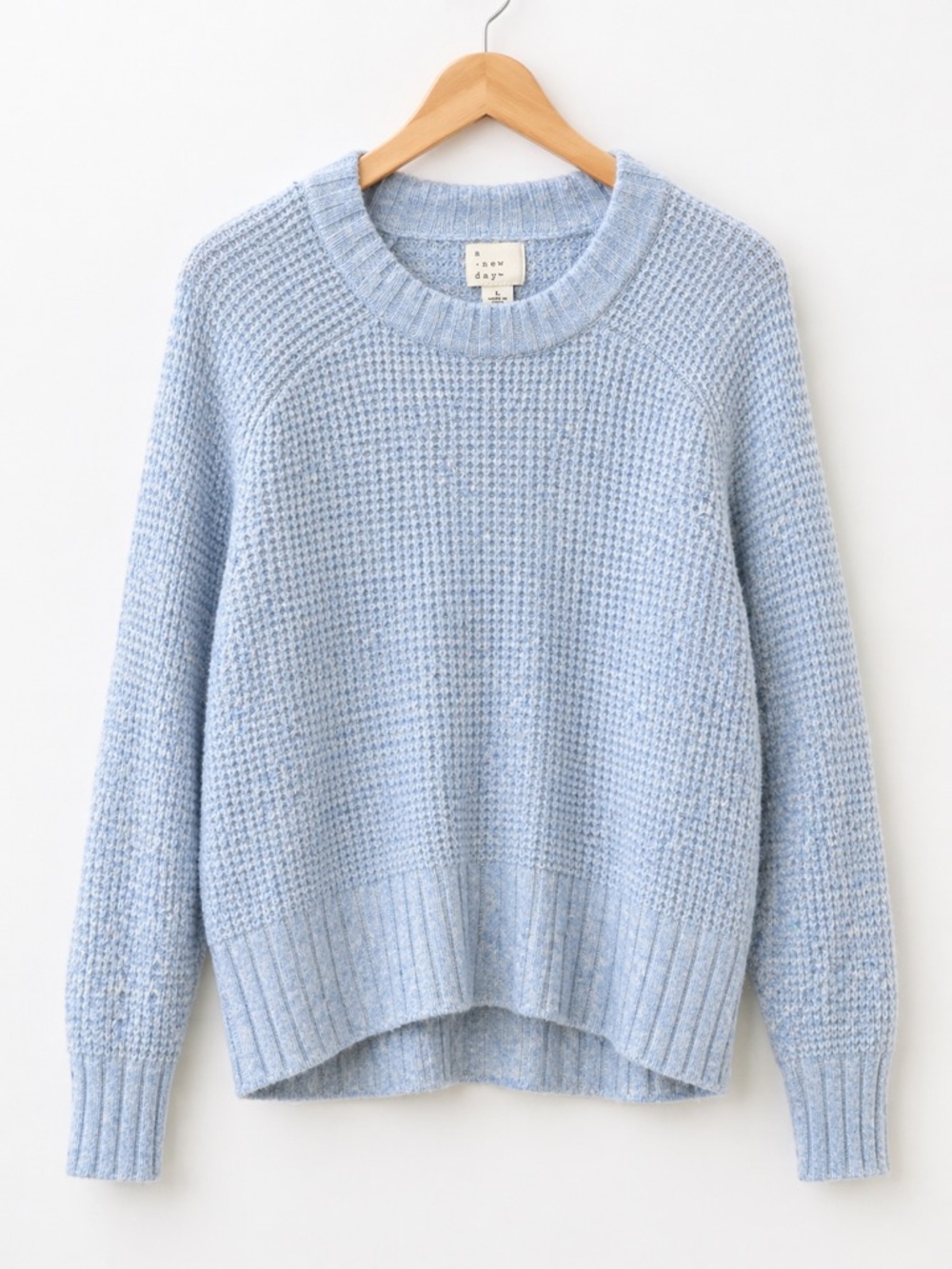 A‎ New Day Light Blue Waffle Knit Sweater Size L Cozy Textured Pullover